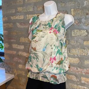 TED BAKER ~ Ruffle Silky Floral Cream Sleeveless Tank Blouse